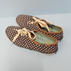 Keds Classic Limited Navy Polka Dot Brown Leather